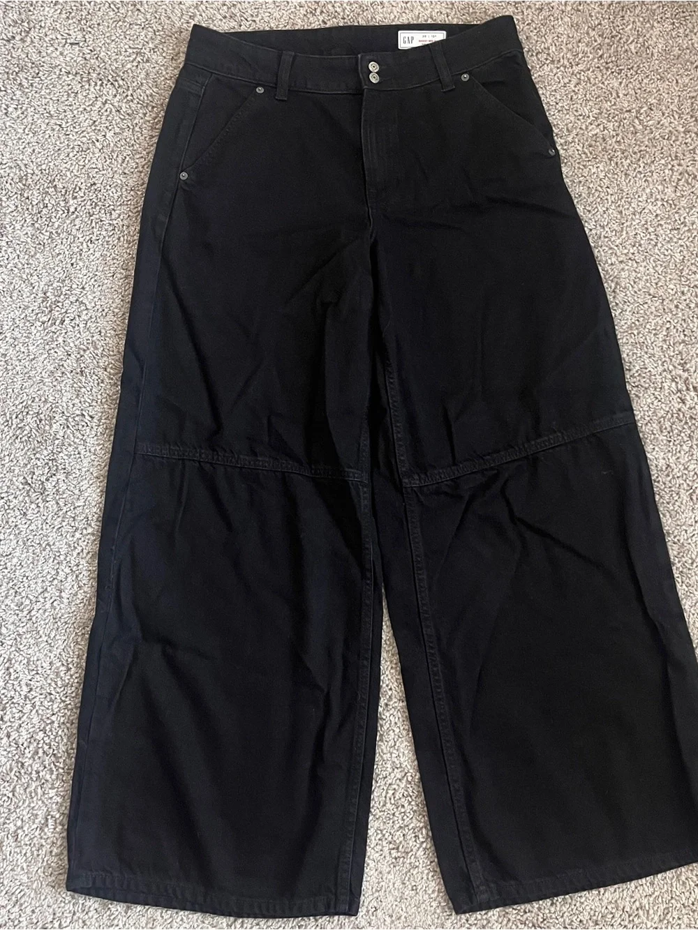 GAP Baggy Mid Rise‎ Wide Leg Jeans Black Denim Size 30/10R Y2K Skater